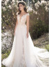 Beaded Ivory Tulle 3D Floral Appliques Wedding Dress